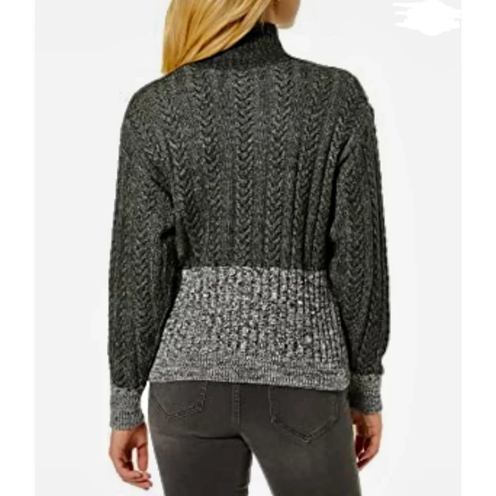 Splendid Cable Knit Colorblock Mock Neck Sweater - Picture 2 of 7